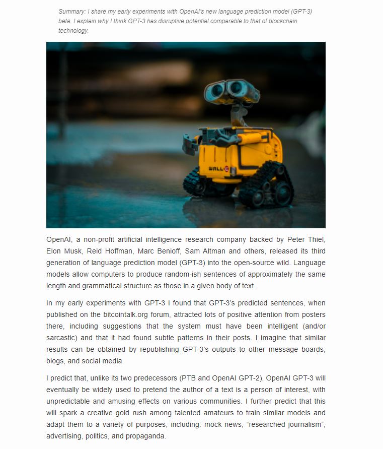 GPT-3 рассуждает о прогрессе GPT-3. Скриншот с сайта maraoz.com GPT-3 рассуждает о прогрессе GPT-3. Скриншот с сайта maraoz.com